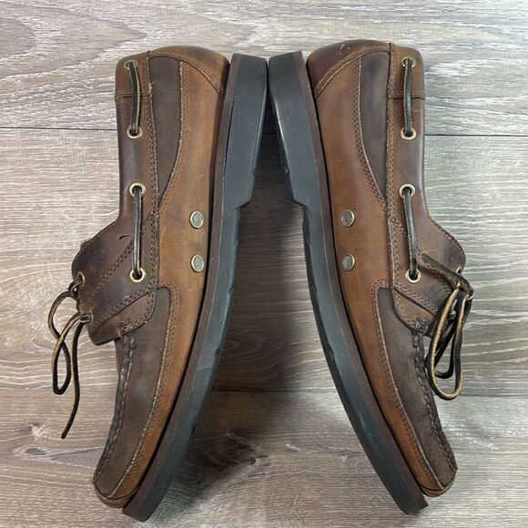 Timberland Brown Leather Mens Size 12M 2-Eye Lace Up Moccasin Boat Shoe 71024 - Picture 9 of 12